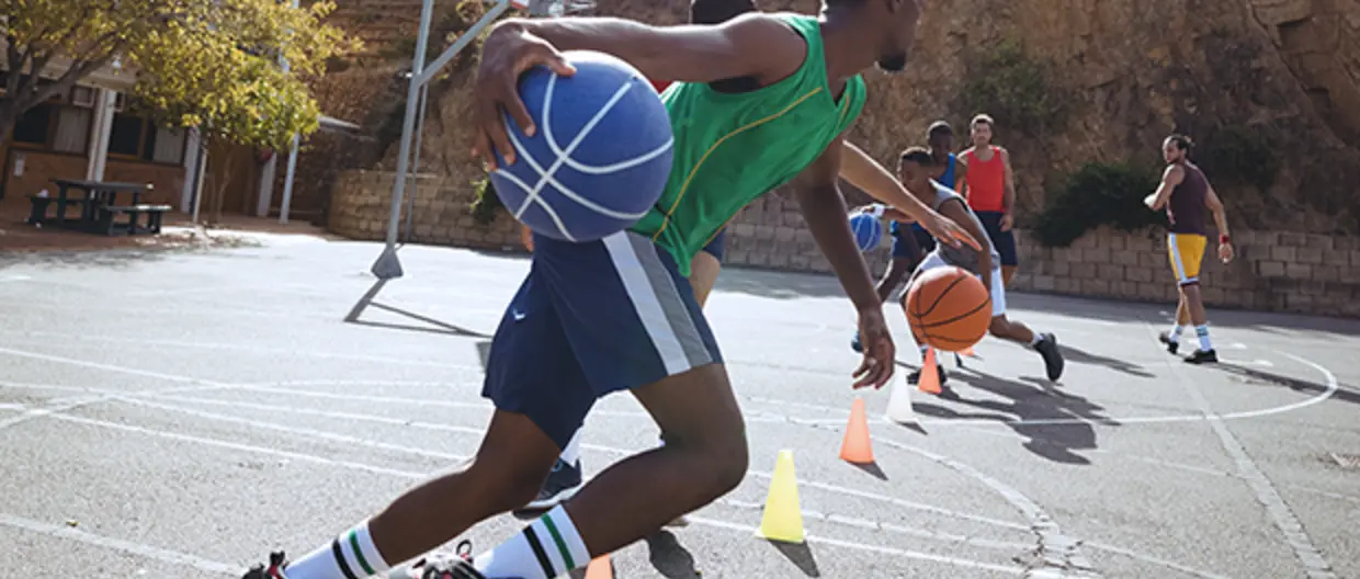 Basket players outdoors