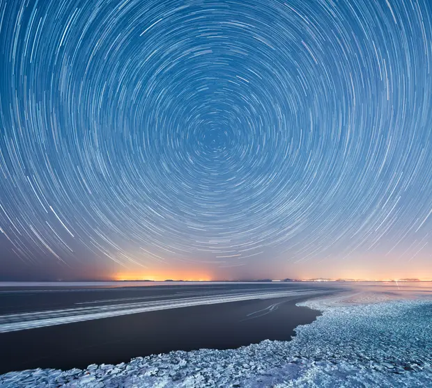 light circles in arctic skyline
