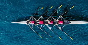 Rowing team in a race