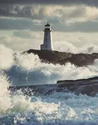 Lighthouse in surf