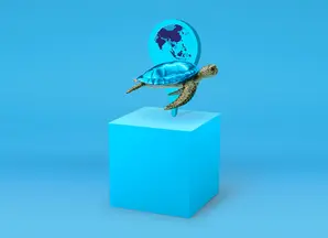 Fund icon Amundi Funds Asia Income ESG Bond sea turtle and map of Asia