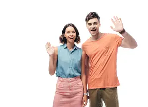 people waving