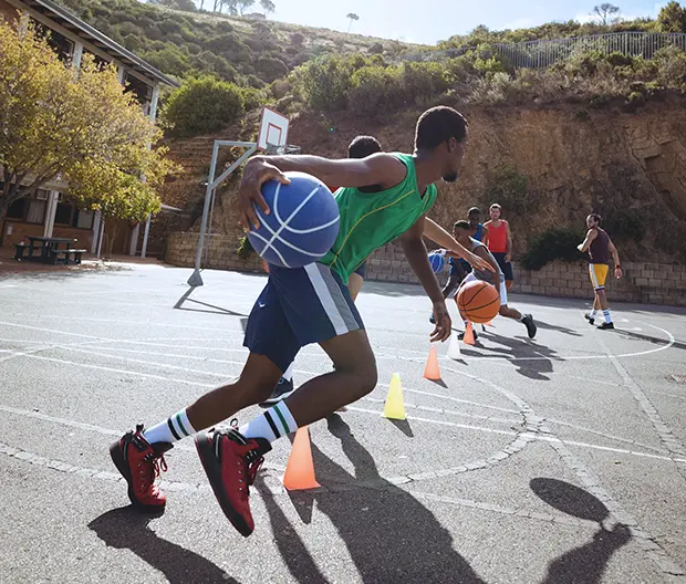 Basket players outdoors