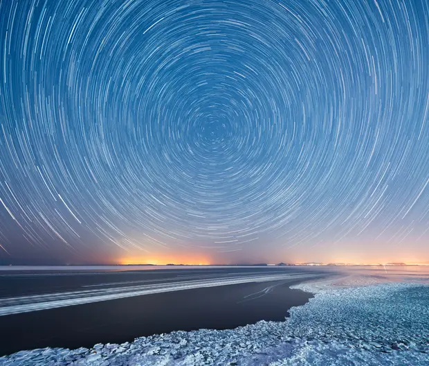 light circles in arctic skyline