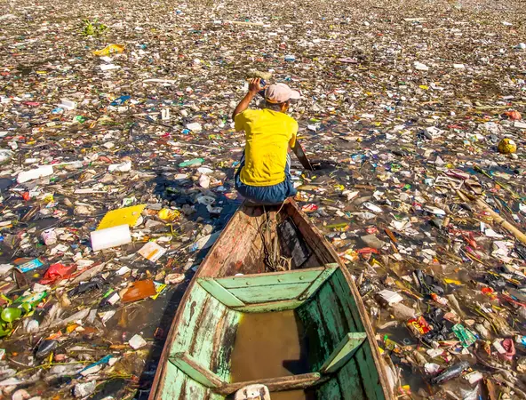 Man surrounded in rubbish