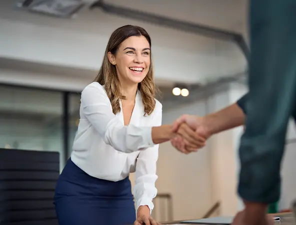 A businesswoman handshaking a business partner