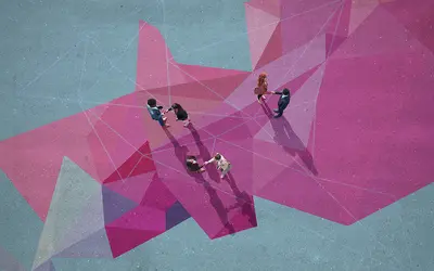 Illustration abstraite en rose représentant des concepts d'investissement et de gestion d'actifs.