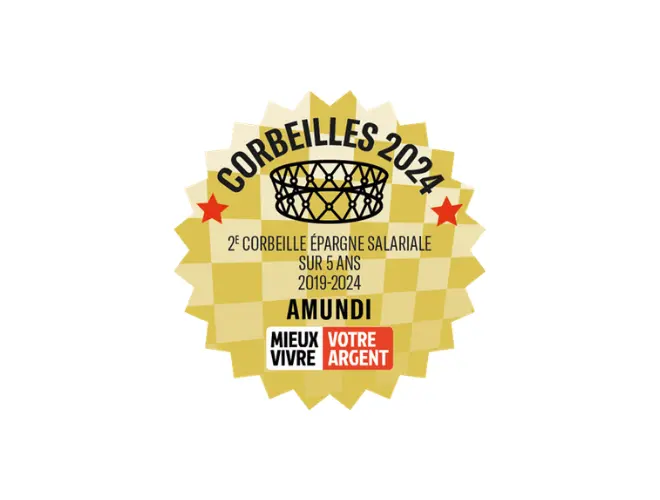 Logo de récompense corbeilles 2024 Amundi, mieux vivre votre argent prix