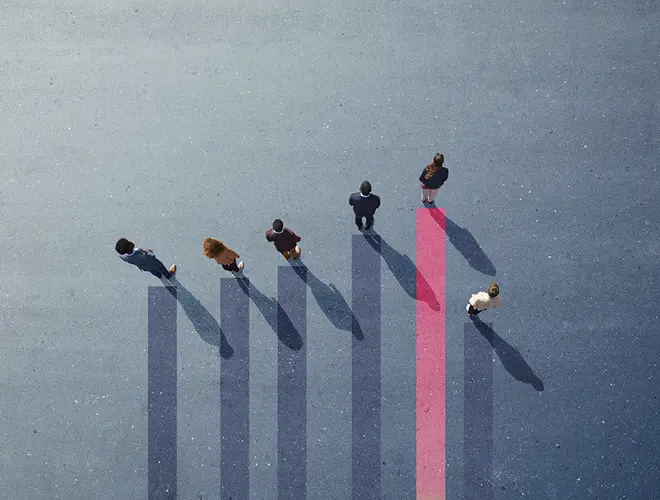 Illustration avec des flèches colorées représentant des tendances financières.