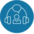 Icône représentant une personne avec un casque audio, suggérant des services financiers.