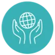 Icône d'un globe entre des mains, symbolisant la gestion financière et l'investissement.