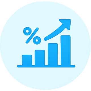 Graphique illustrant la croissance des investissements avec un symbole de pourcentage.