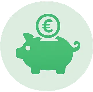 Icône d'un cochon tirelire avec une pièce de monnaie euro, symbolisant la gestion de portefeuille.