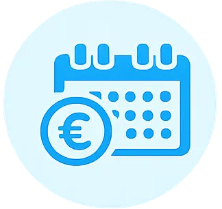Icône représentant un calendrier avec un symbole monétaire, lié à la gestion d'investissements.