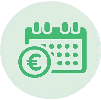 Icône représentant un calendrier et une pièce euro, symbolisant la gestion financière.