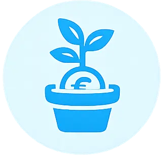 Un symbole représentant une plante verte poussant sur une pièce de monnaie euro.