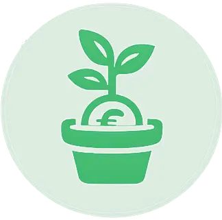 Icône de plante poussant dans un pot avec un symbole de l'euro, représentant l'investissement.