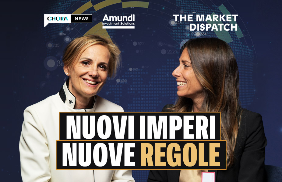 banner vodcast the market dispatch con logo amundi e chora news e titolo episodio "nuovi imperi nuove regole""