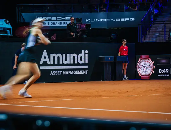 Woman playing tennis at porsche tennis grand prix