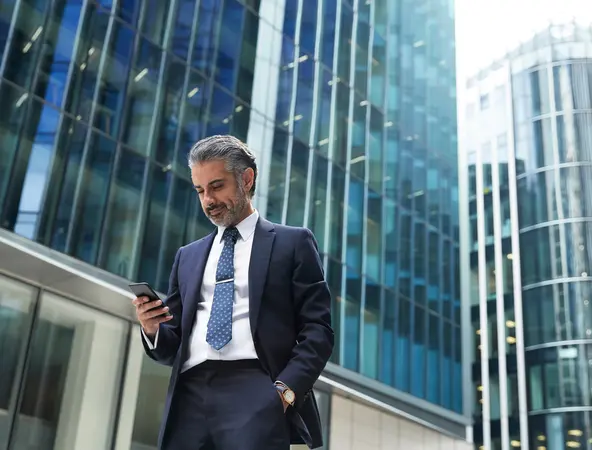 Uomo d'affari che consulta il proprio telefono