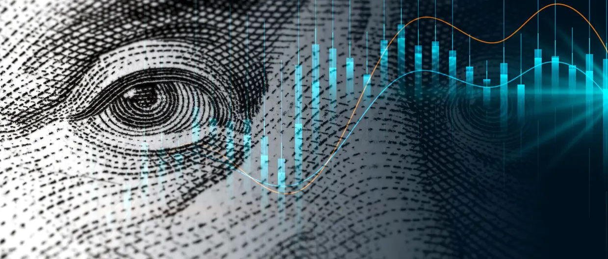 Cash dollar bill and design with waves and bars background