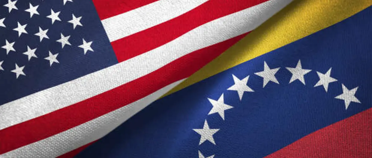 Venezuela and United States two flags together realations textile cloth fabric texture