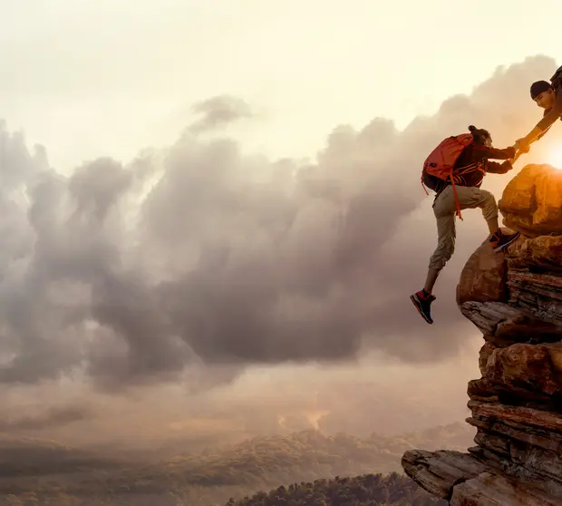 mountain climbing  couple