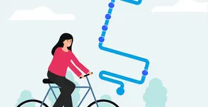 Un itinéraire comportant de 7 arrêts, à côté d'une femme sur un vélo