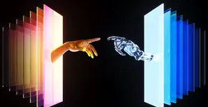 Une main robotique s'approche d'une main humaine
