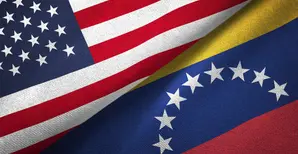 Venezuela and United States two flags together realations textile cloth fabric texture