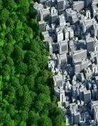 Un parc vert à proximité d'une ville