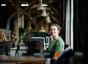 a girl sitting in office