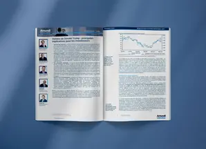 Un livre ouvert sur un article intitulé, &#039;Victoire de Donald Trump: Principales implications pour les investisseurs&#039;
