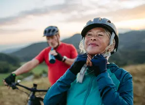 retired couple cycling 