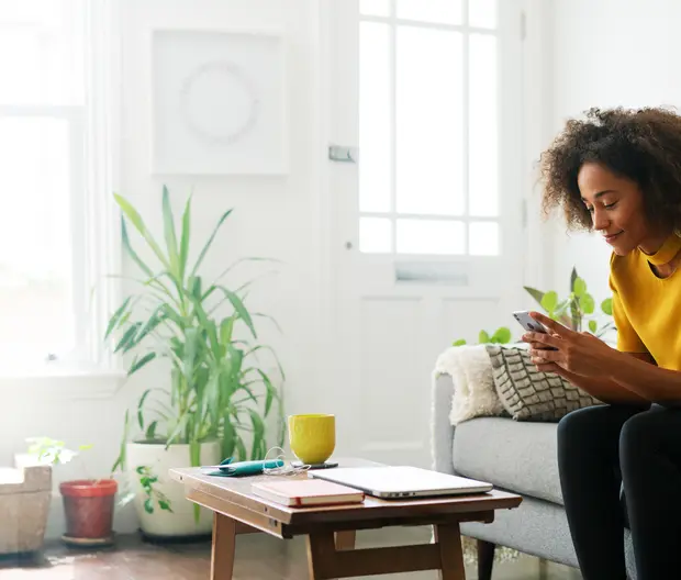 First Step Investments Women Couch Phone