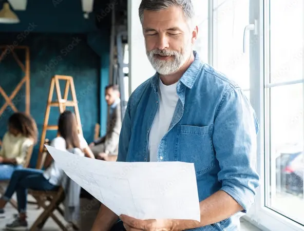Man looking at a large document