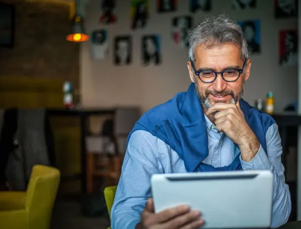 Older man looking at tablet thoughtfully