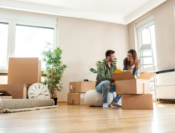 Young couple moving to a new home