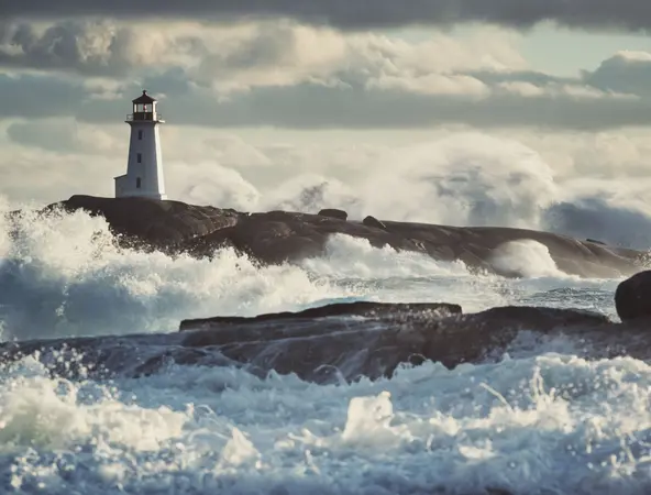 Lighthouse surrounded by surf
