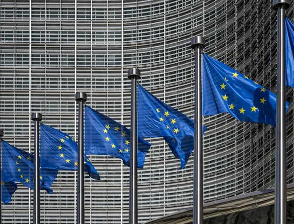 Les drapeaux devant la Commission Européene