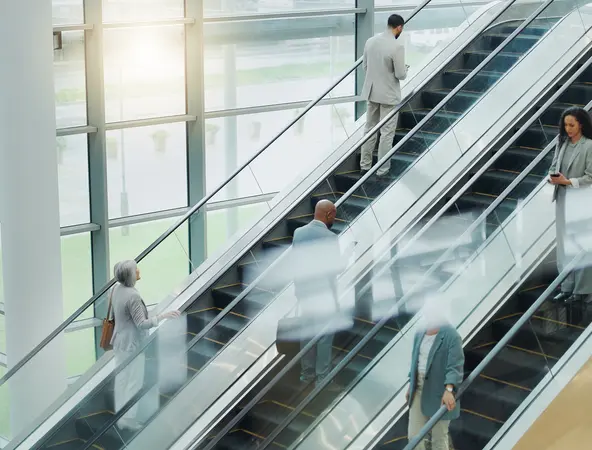 Escalators going up and down