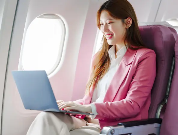 woman on her laptop in a plane 