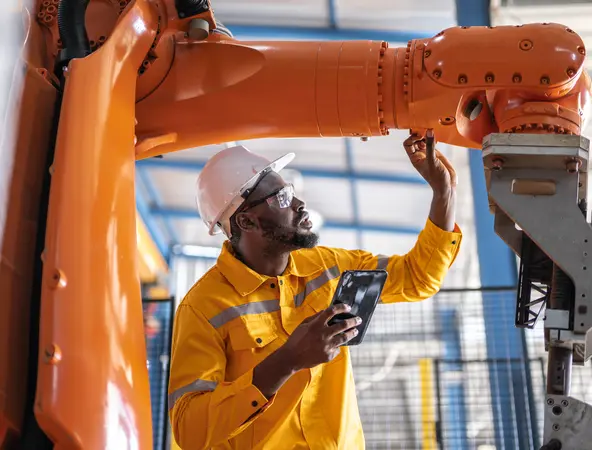 Un employé d'usine ajuste une vanne