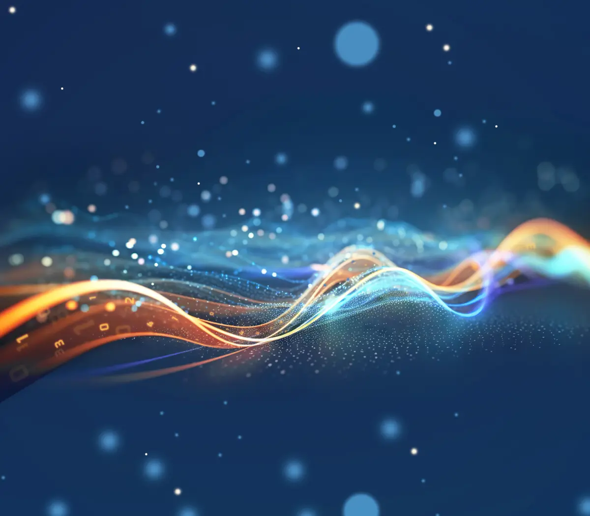 Abstract graphic with flowing waves and sparkles, suggesting financial dynamics and investments.