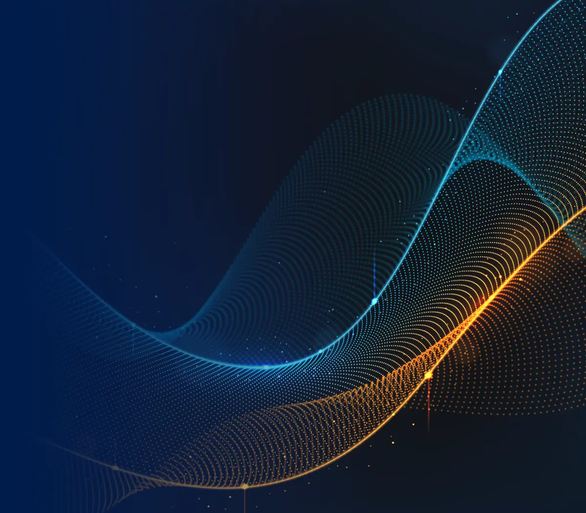 Abstract blue and orange wave patterns representing financial markets and asset management.