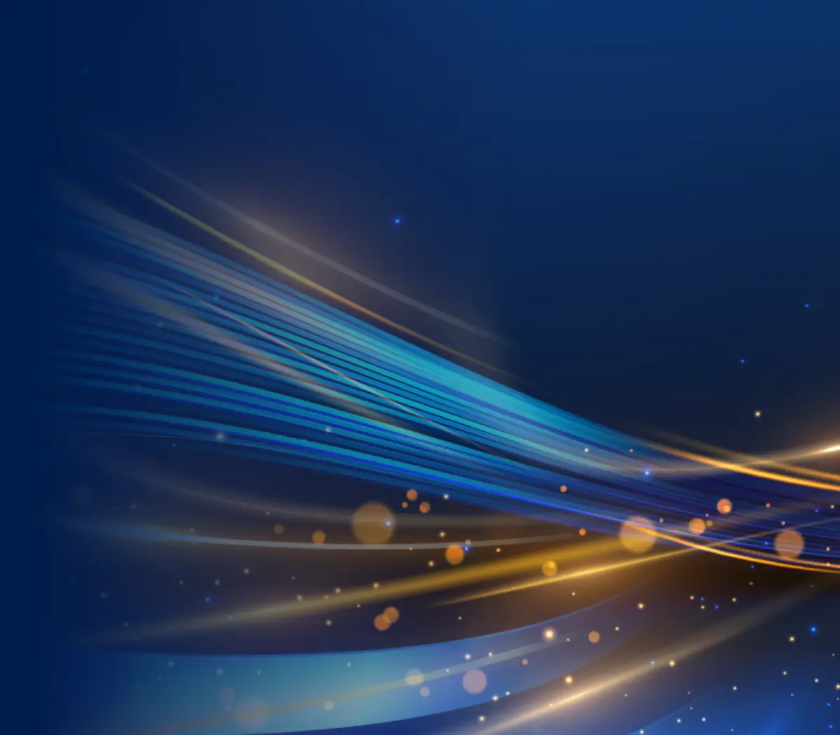 Abstract blue and gold waves on a dark background, suggesting innovation in asset management.