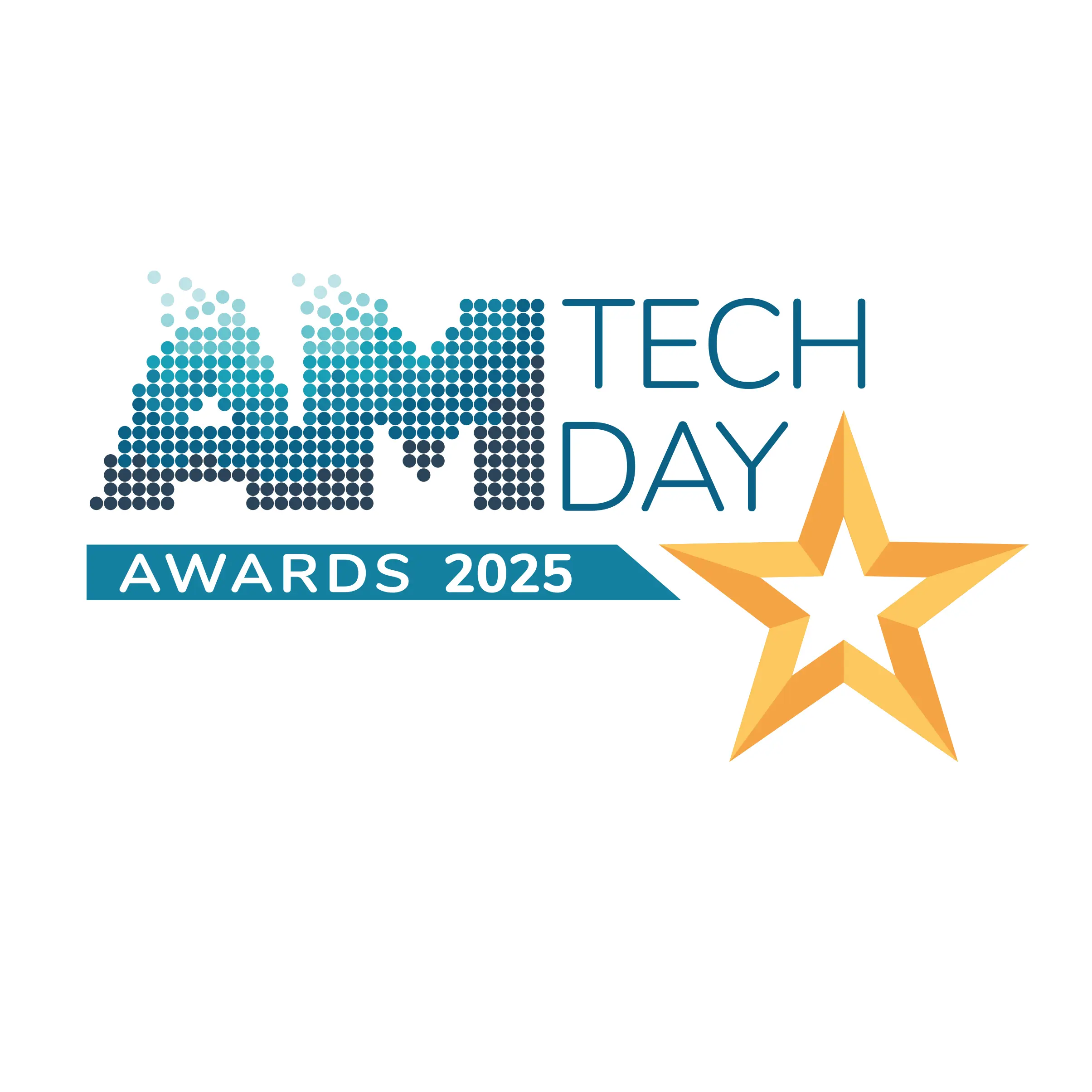 AM Tech Day Awards 2025 logo featuring blue and gold star elements, symbolizing asset management.
