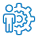 Icon of a person with gears, symbolizing asset management and financial services.