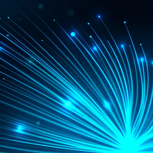 Abstract blue light lines radiating outward, symbolizing innovation in financial services.