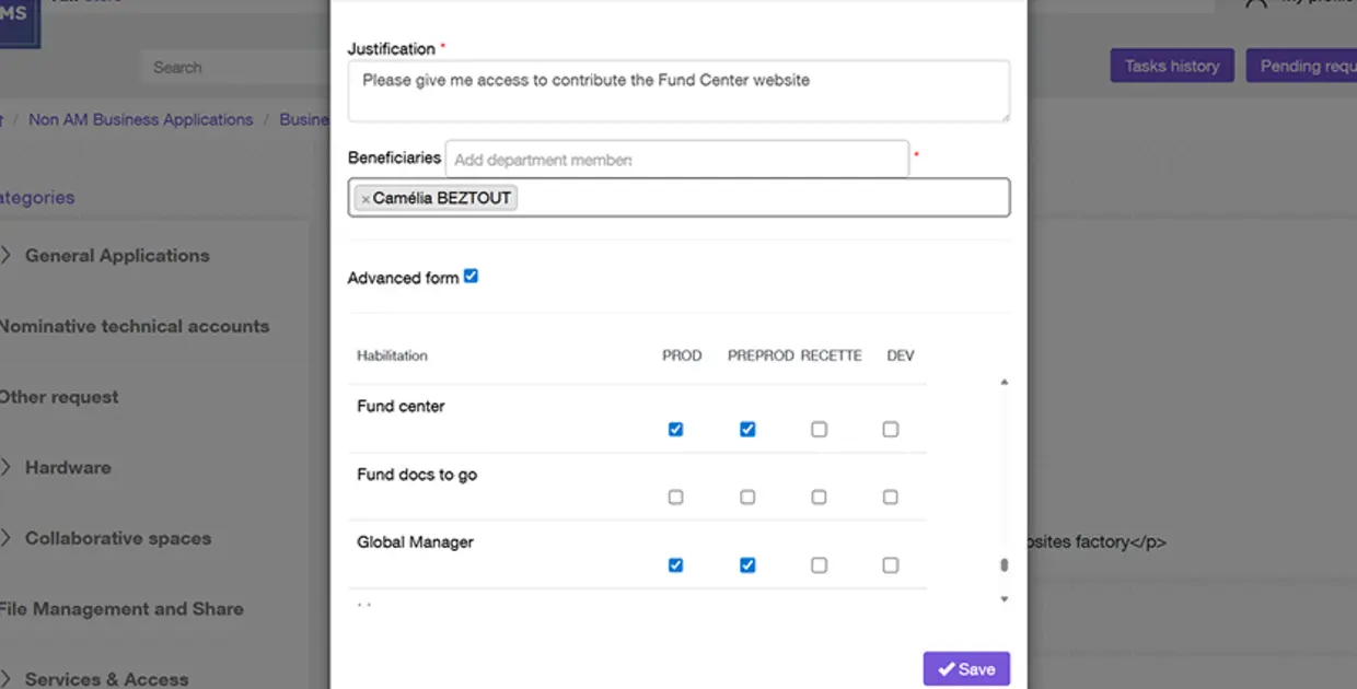 Screenshot of a financial application form related to fund management options.